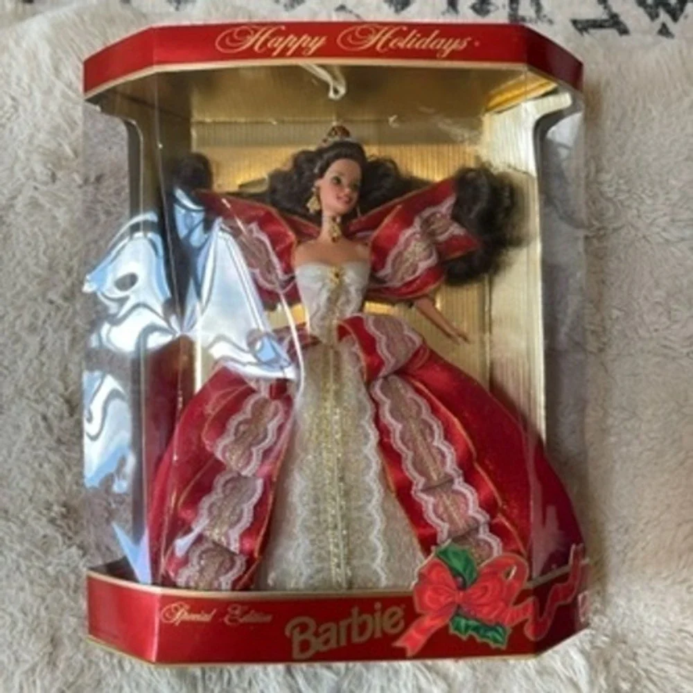 1996 Happy Holidays Barbie Special Edition Red Gown Brunette Mattel 15646 NIB